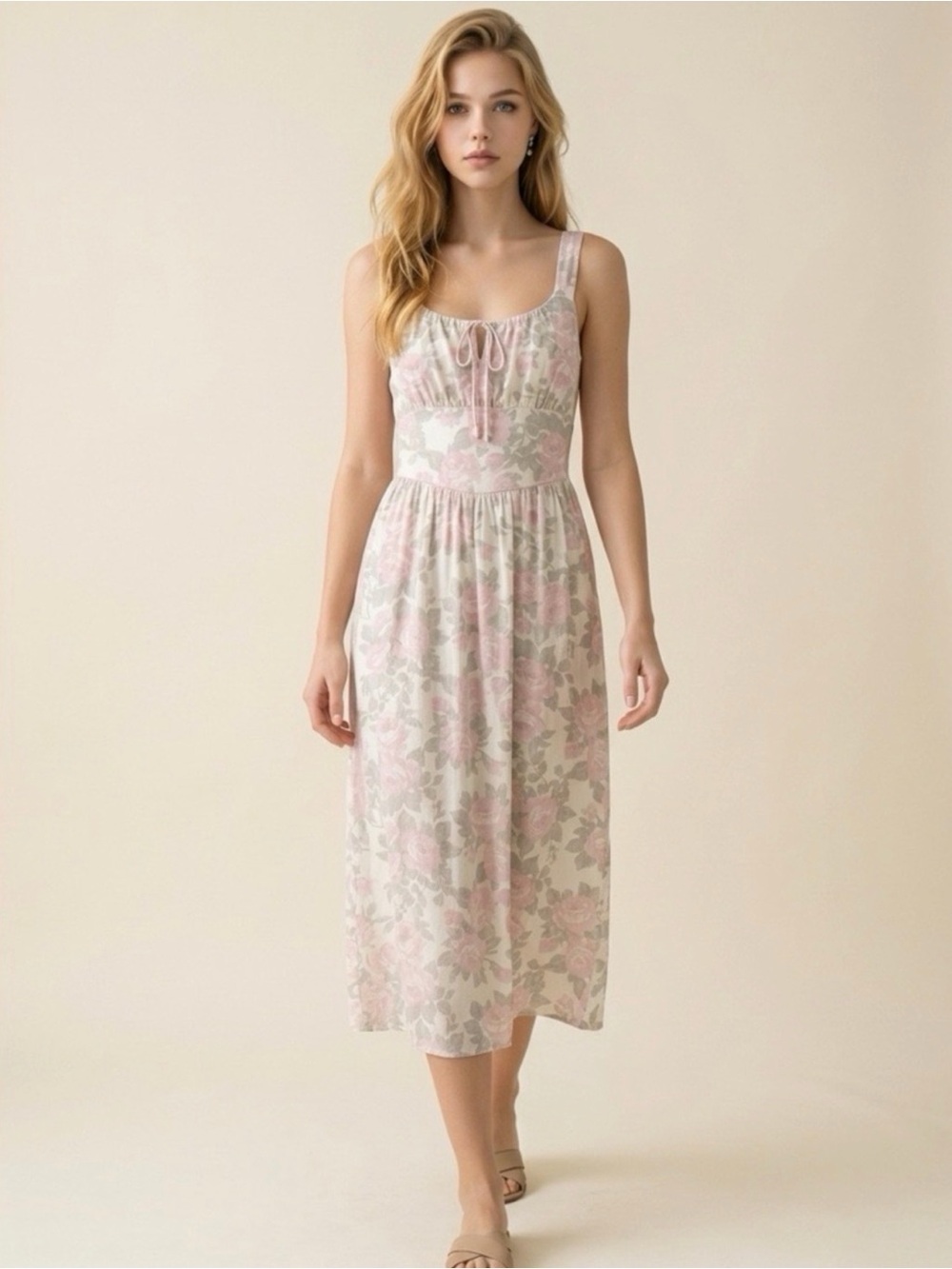 MONTEAU Soft Pink Floral Midi Dress